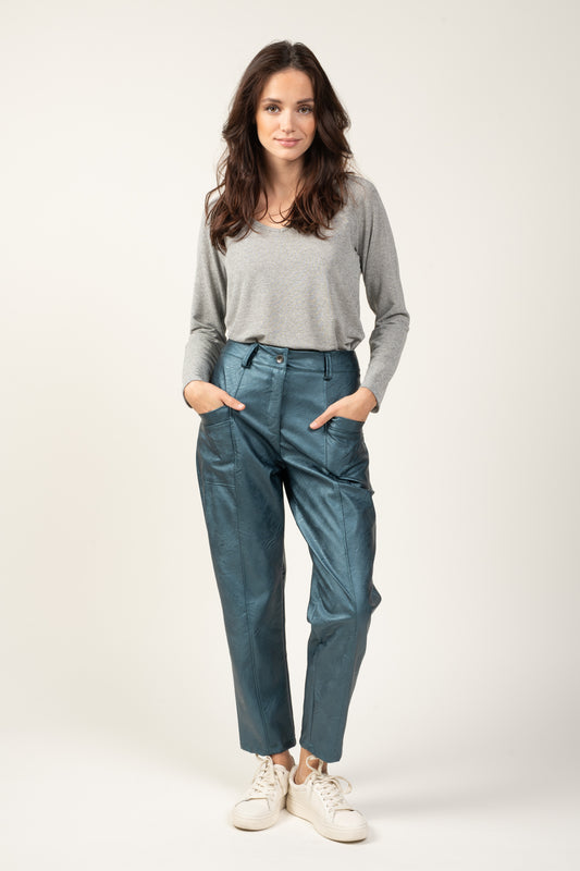 PANTALON SIMILI CUIR LYAM PÉTROLE