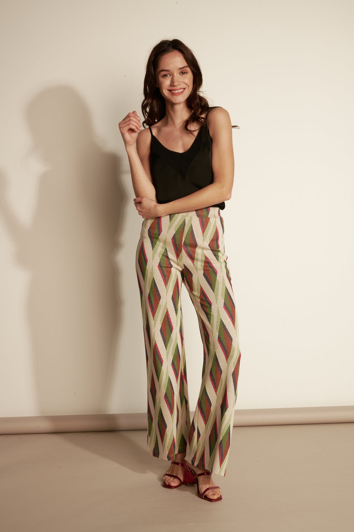 LONG STRAIGHT JAQUARD TROUSERS - JQ11 GEO GREEN