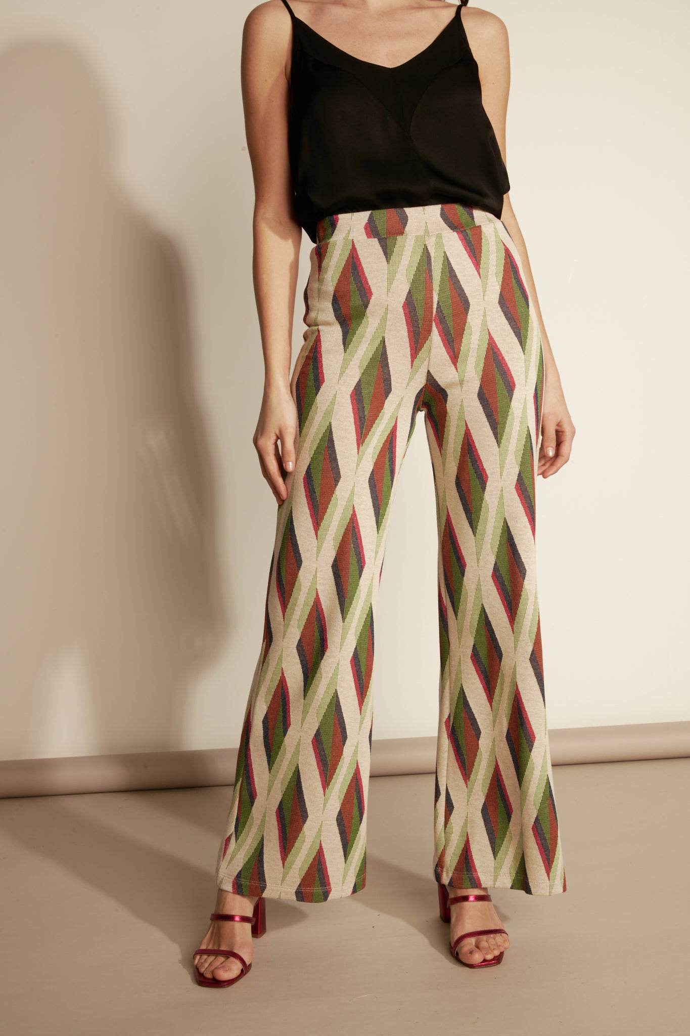 LONG STRAIGHT JAQUARD TROUSERS - JQ11 GEO GREEN