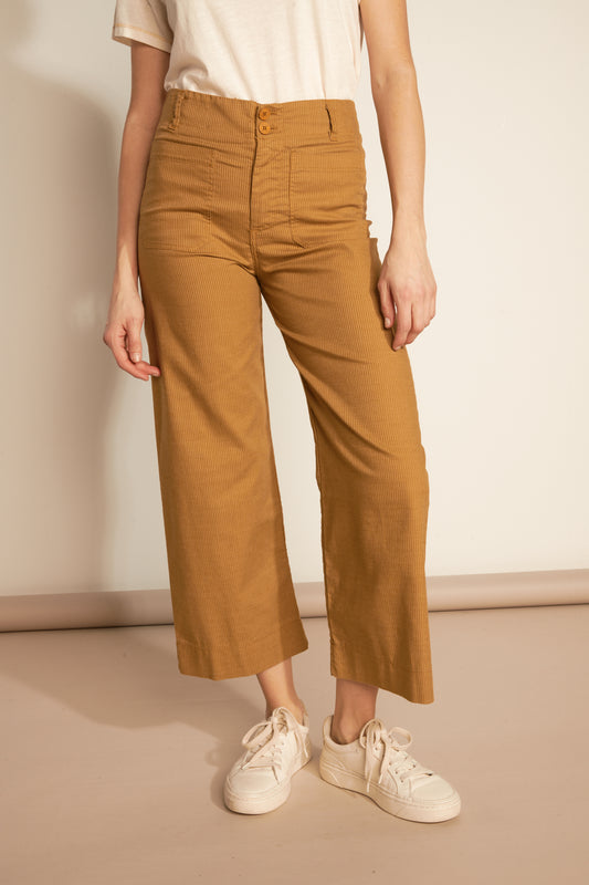FINE STRIPPED 7/8 FLARE TROUSERS - AMBER