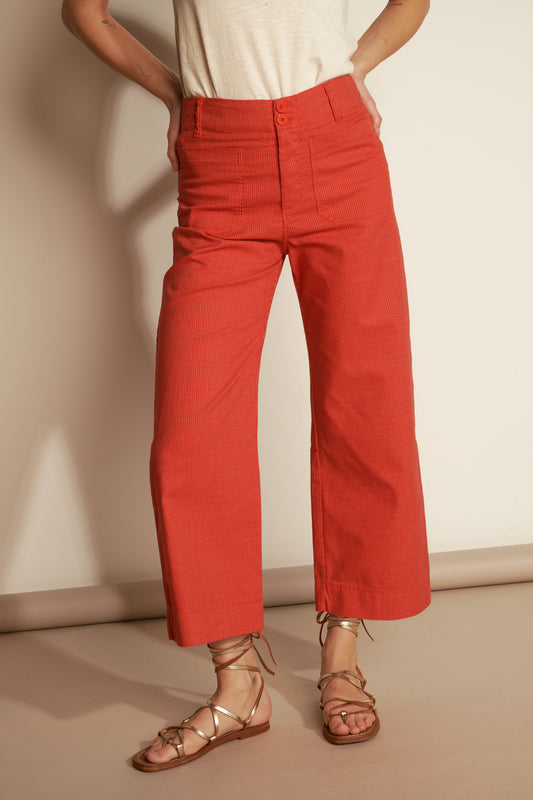 FINE STRIPPED 7/8 FLARE TROUSERS - ORANGEADE