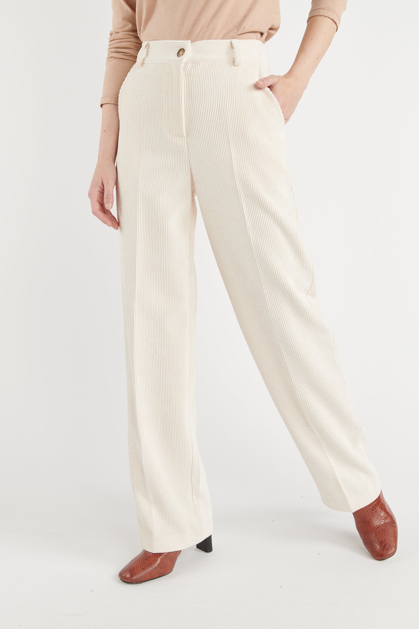 PANTALON LARGE VELOURS BRÉANNE NATUREL