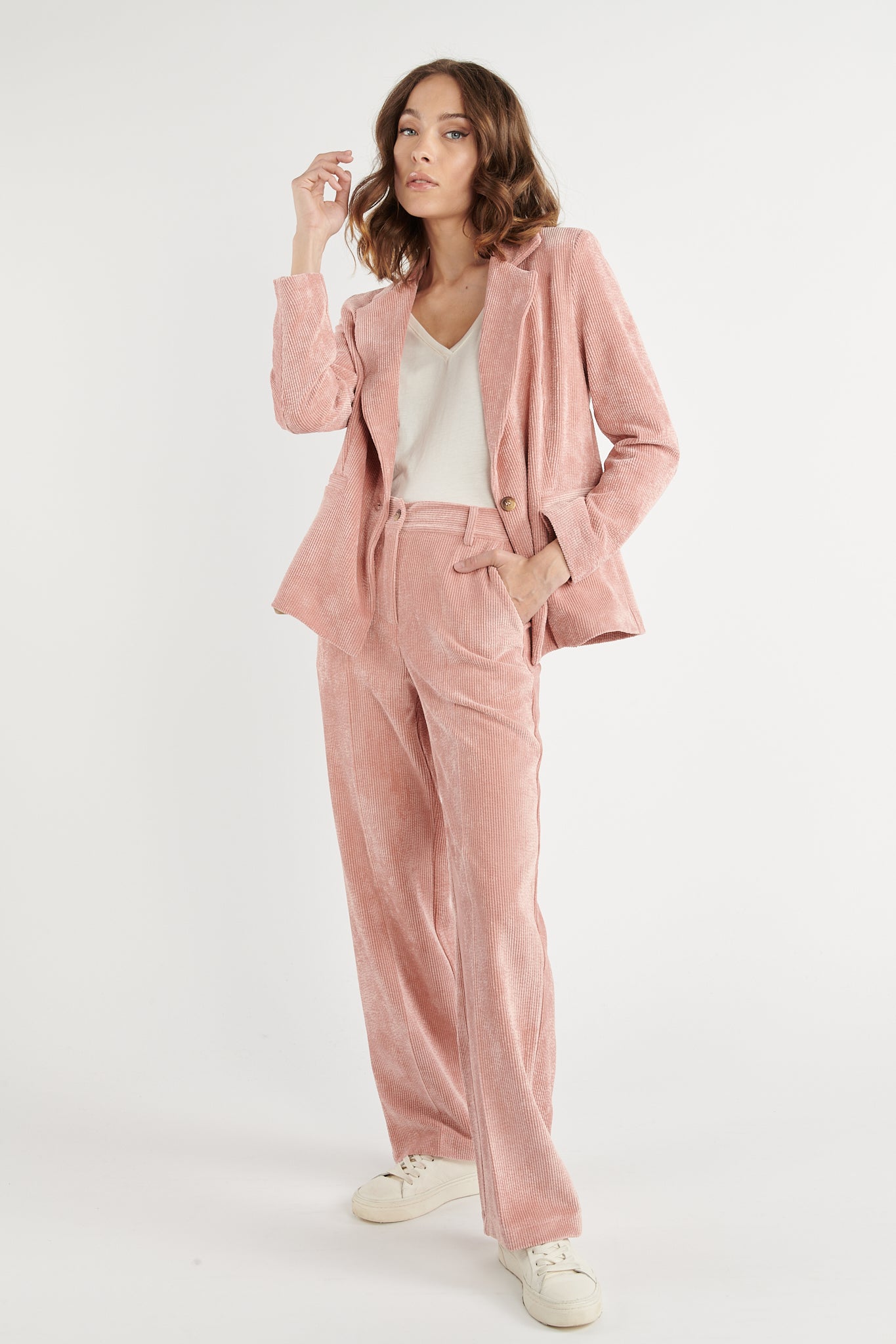 PANTALON LARGE VELOURS BRÉANNE ROSE