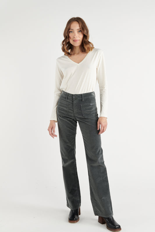 PANTALON FLARE VELOURS ANOUCK CARBONE