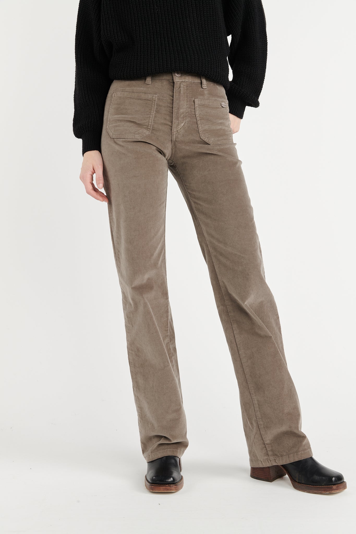 PANTALON FLARE VELOURS ANOUCK TAUPE