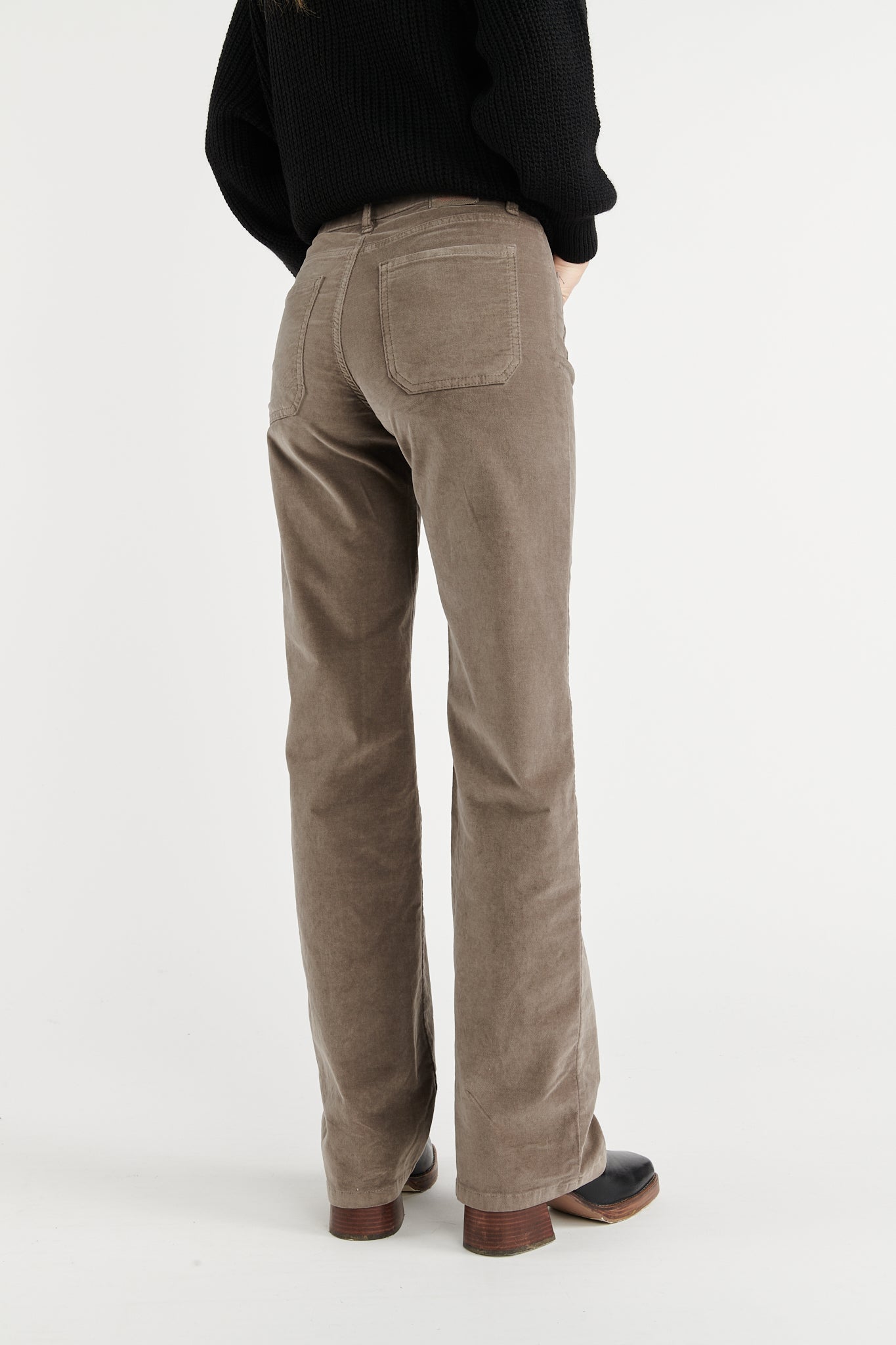 PANTALON FLARE VELOURS ANOUCK TAUPE