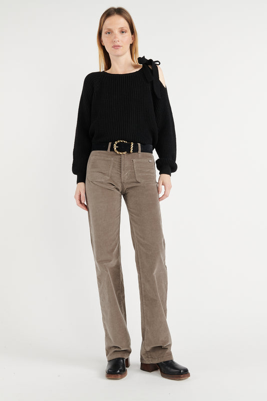 PANTALON FLARE VELOURS ANOUCK TAUPE