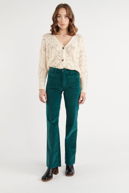 PANTALON FLARE VELOURS ANOUCK VERT FOREST