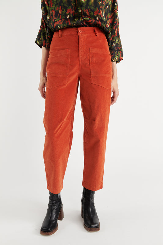 PANTALON JAMBES BALLON VELOURS BRIGITTE ORANGE BRULÉ