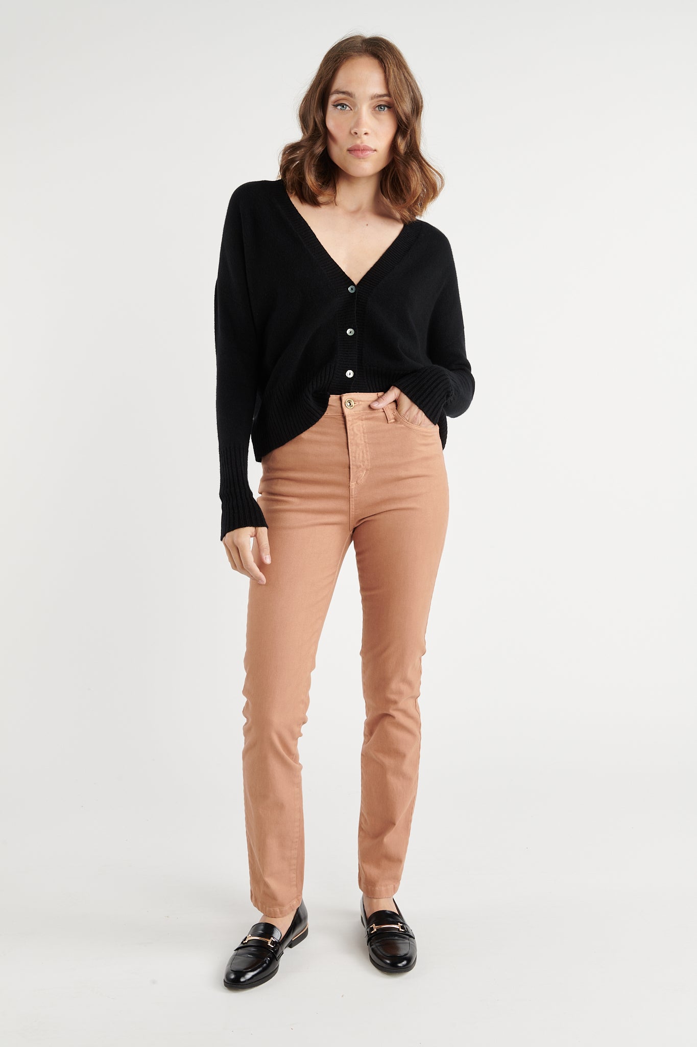 PANTALON 5 POCHES ADRIEN ROSE PLUME