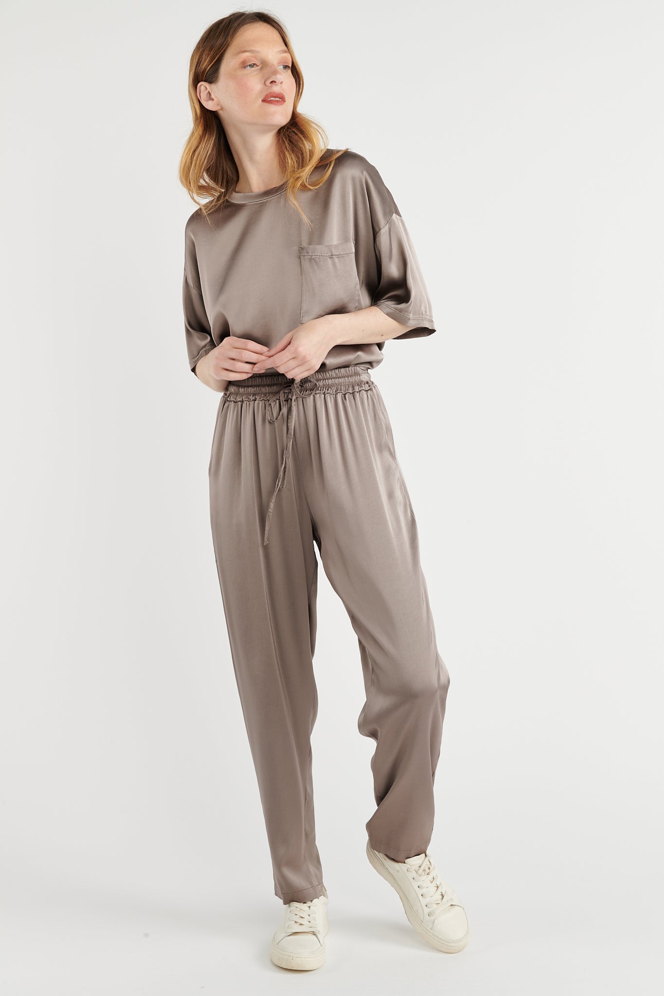 PANTALON SATINÉ BUNNY MARRON GLACÉ