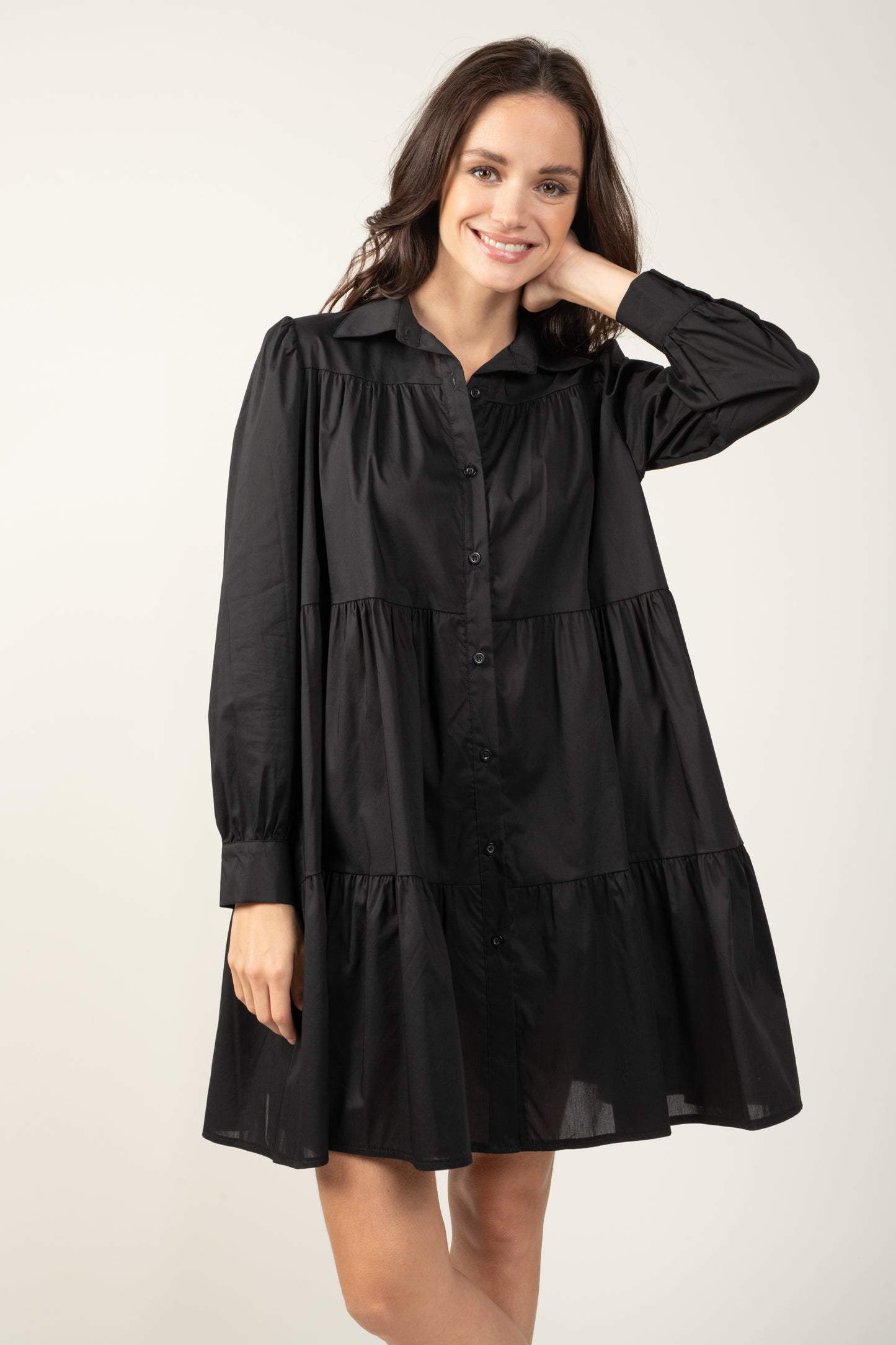 ROBE CHEMISE AGATHE À VOLANTS NOIRE