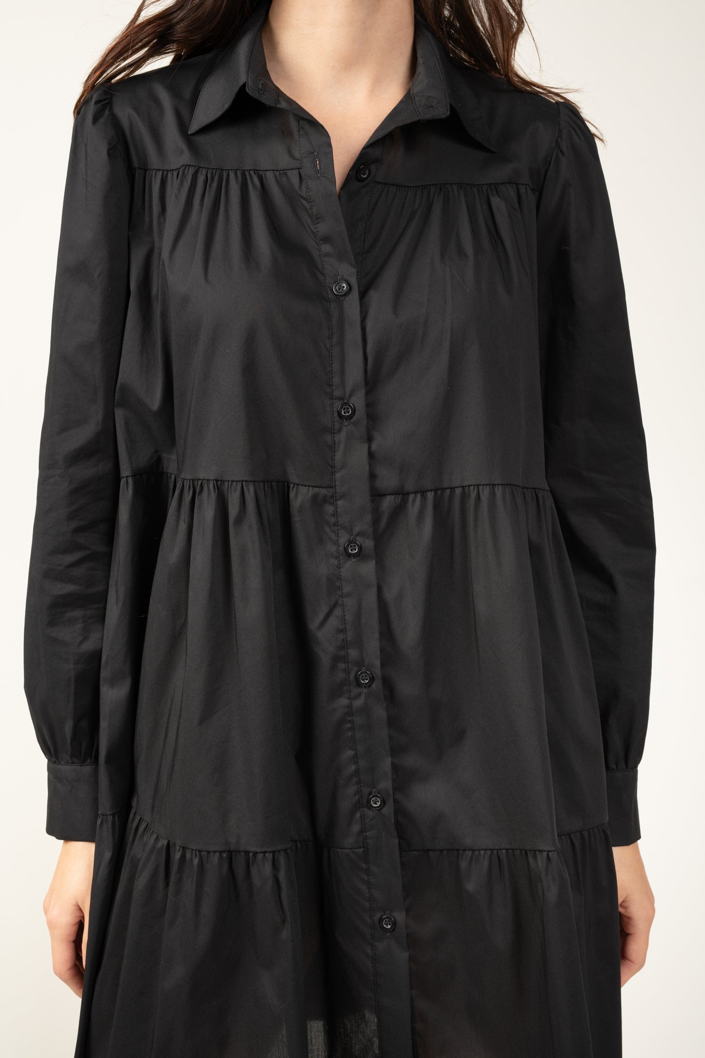 ROBE CHEMISE AGATHE À VOLANTS NOIRE