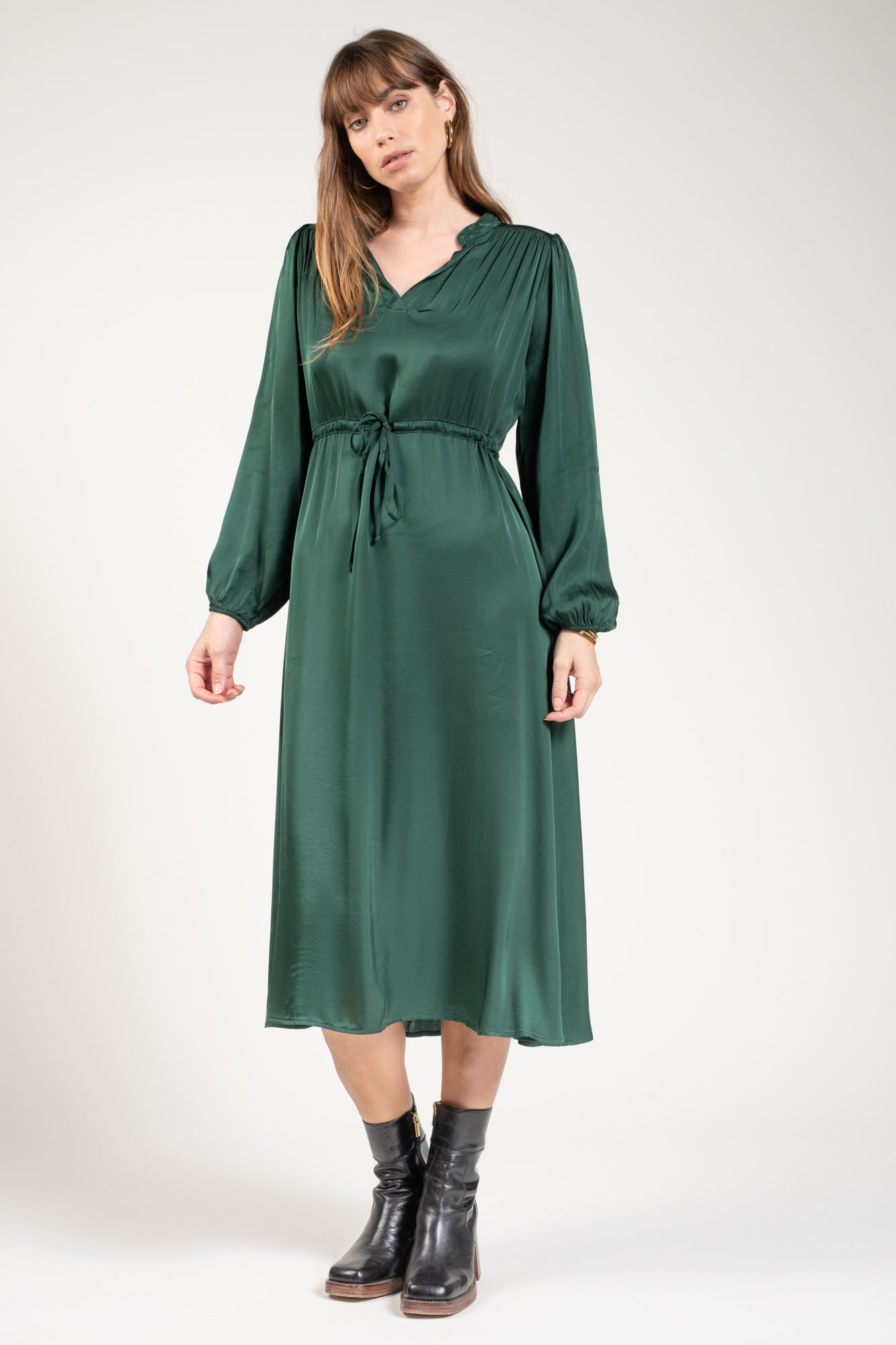 ROBE MIDI DORIANNE VERT SAPIN