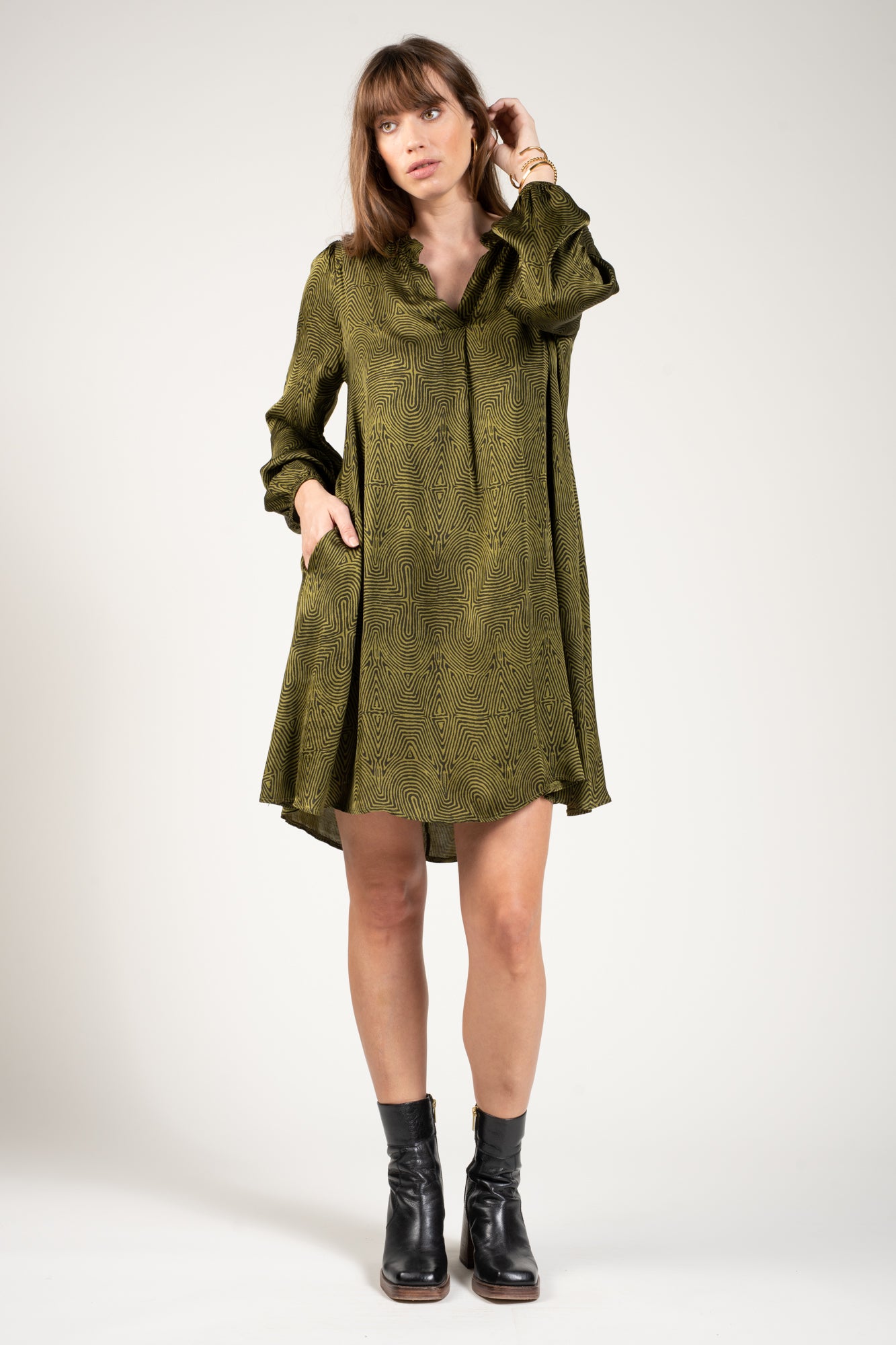 ROBE FIONA IMPRIMÉE GOLD OLIVE