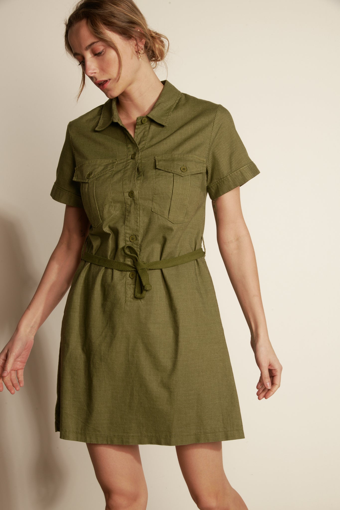 SHORT DRESS M COURTES FINE STRIPED - KHAKI