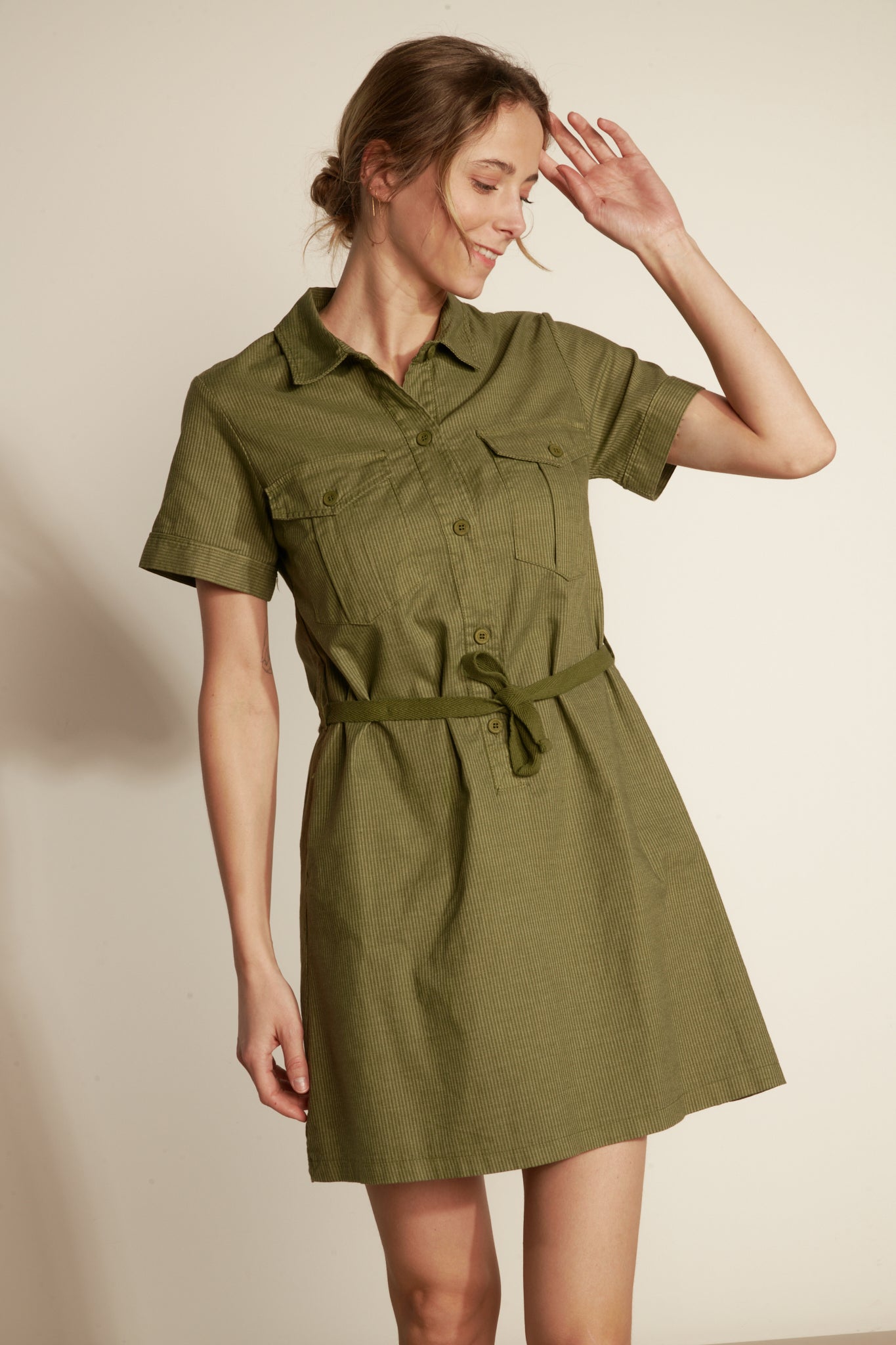 SHORT DRESS M COURTES FINE STRIPED - KHAKI