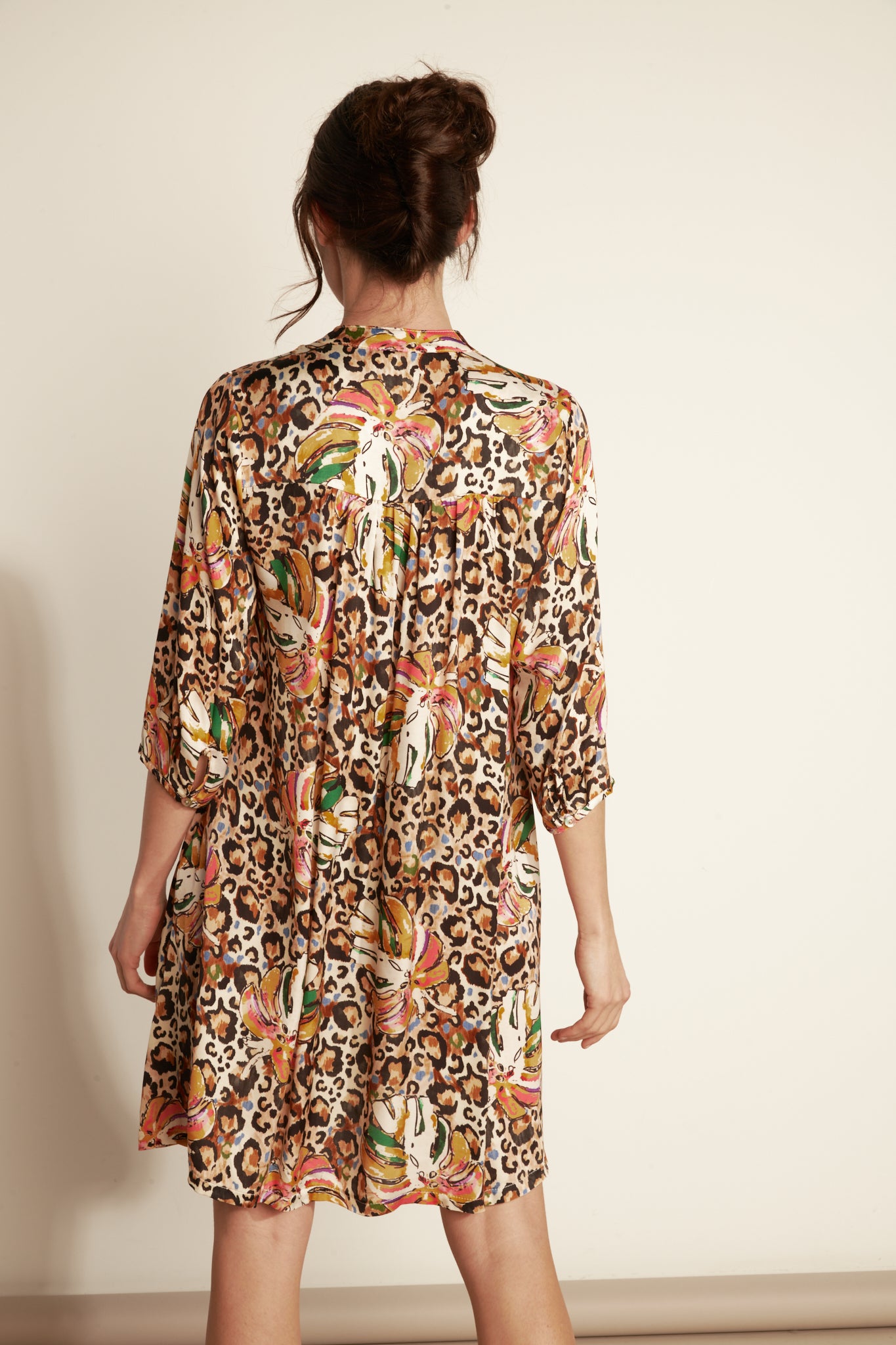 LOOSE DRESS 3/4 SLEEVE GLAM PRINT - LEOPAR JUNGLE