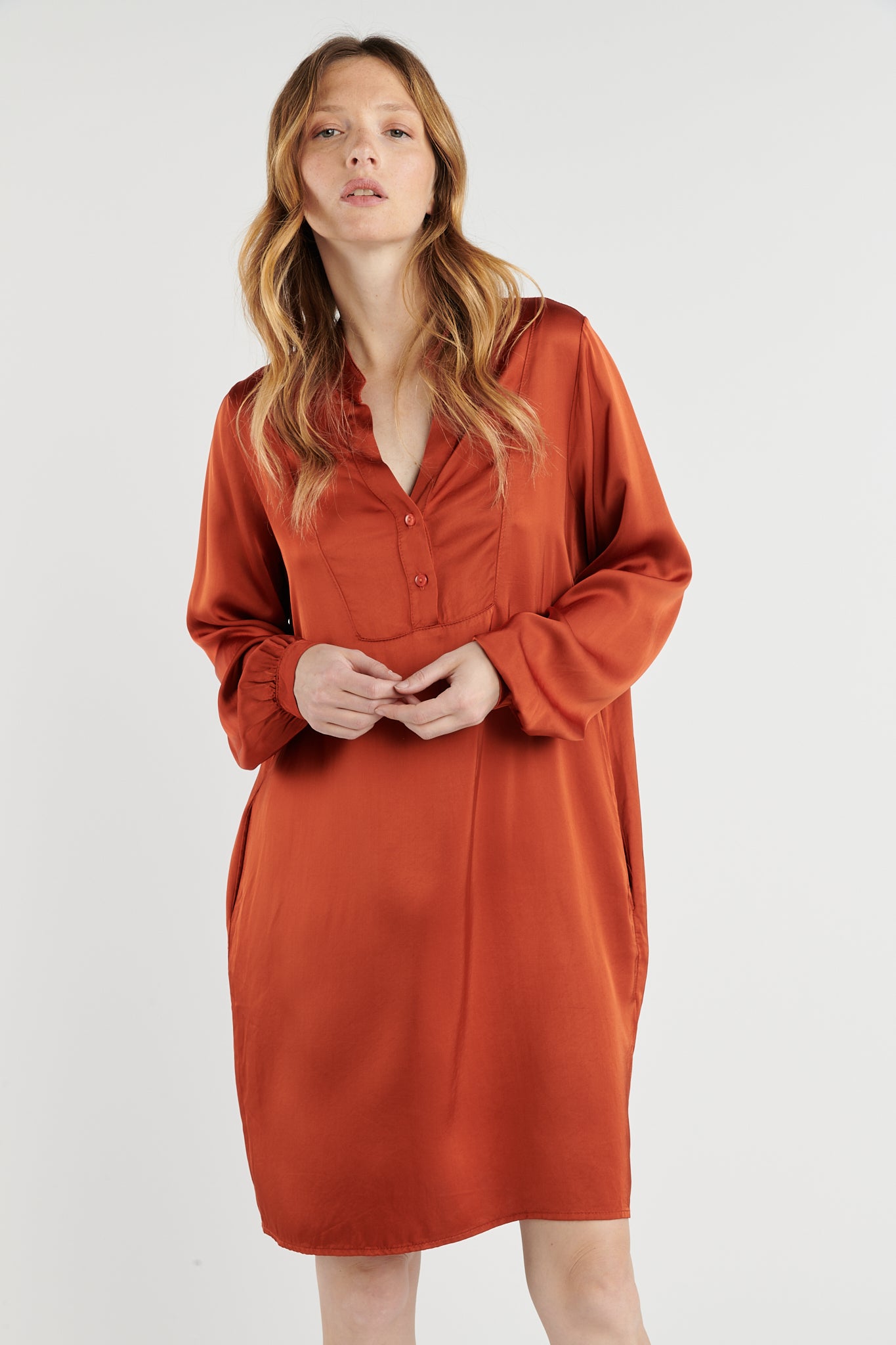 ROBE SATINÉE BRITNEY ORANGE BRULÉ