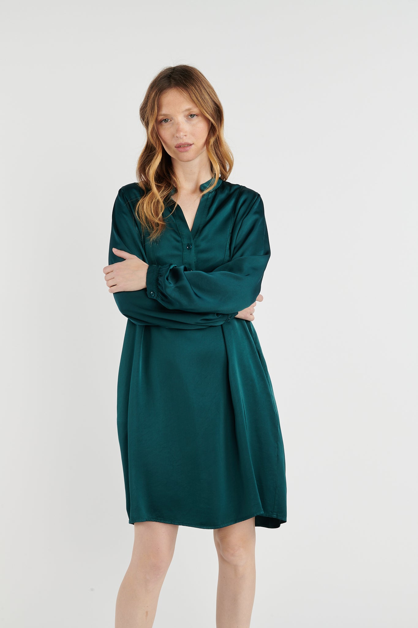 ROBE SATINÉE BRITNEY VERT FOREST