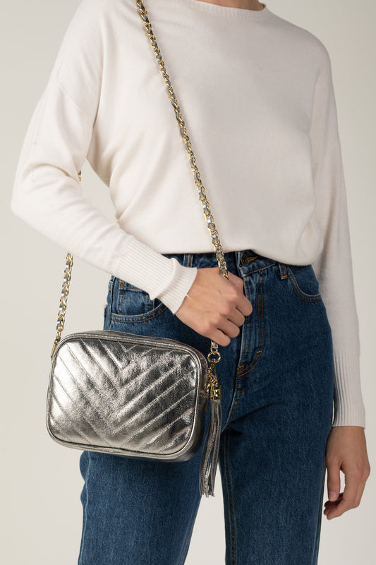 SMALL SILVER CHICAGO QUILTED BAG