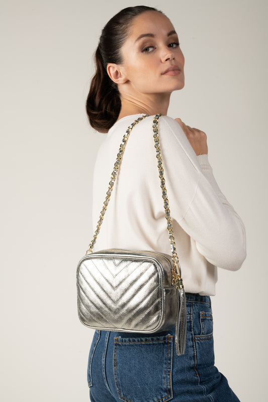 SMALL SILVER CHICAGO QUILTED BAG