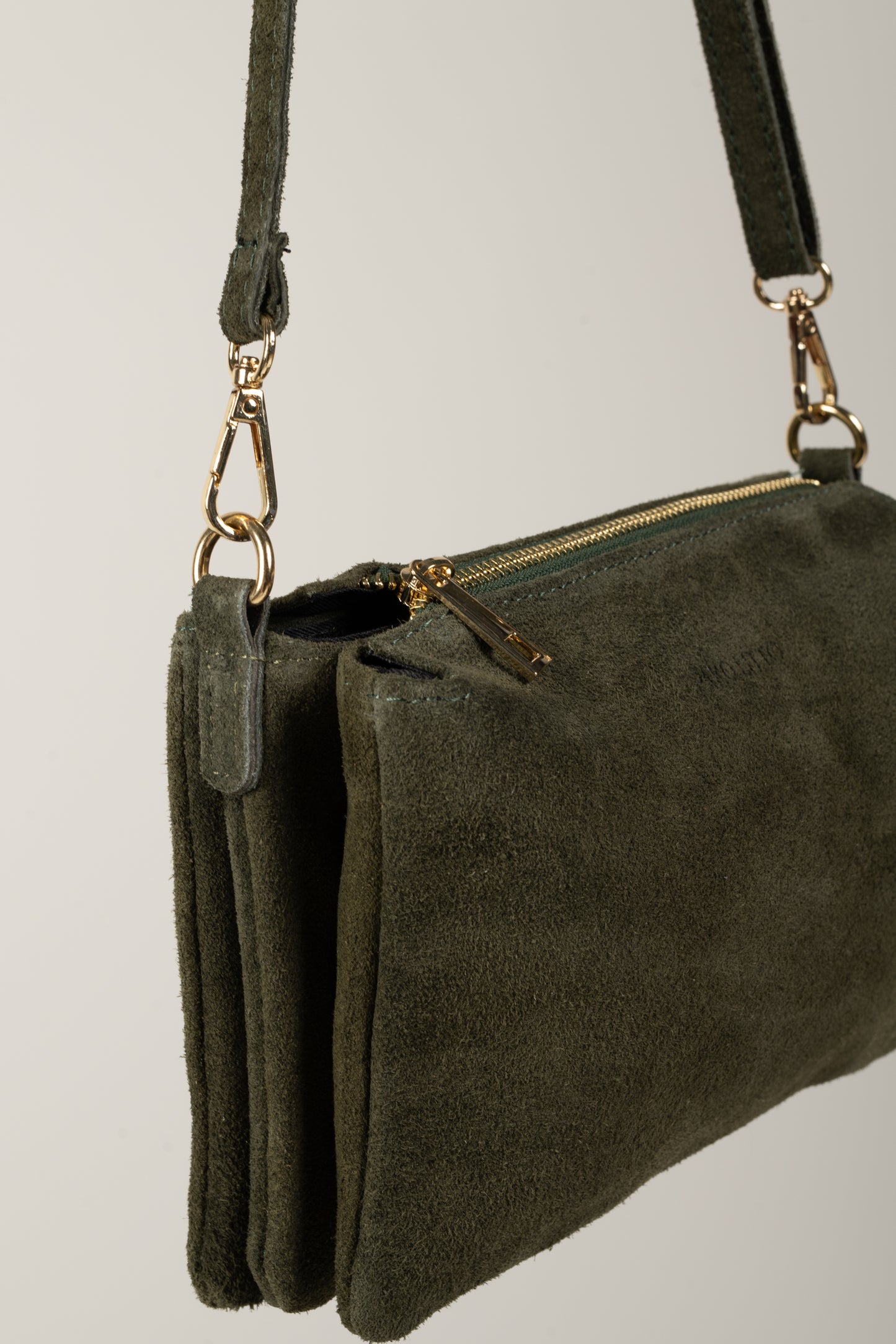 KHAKI SUEDE DOUBLE PORT CLUTCH