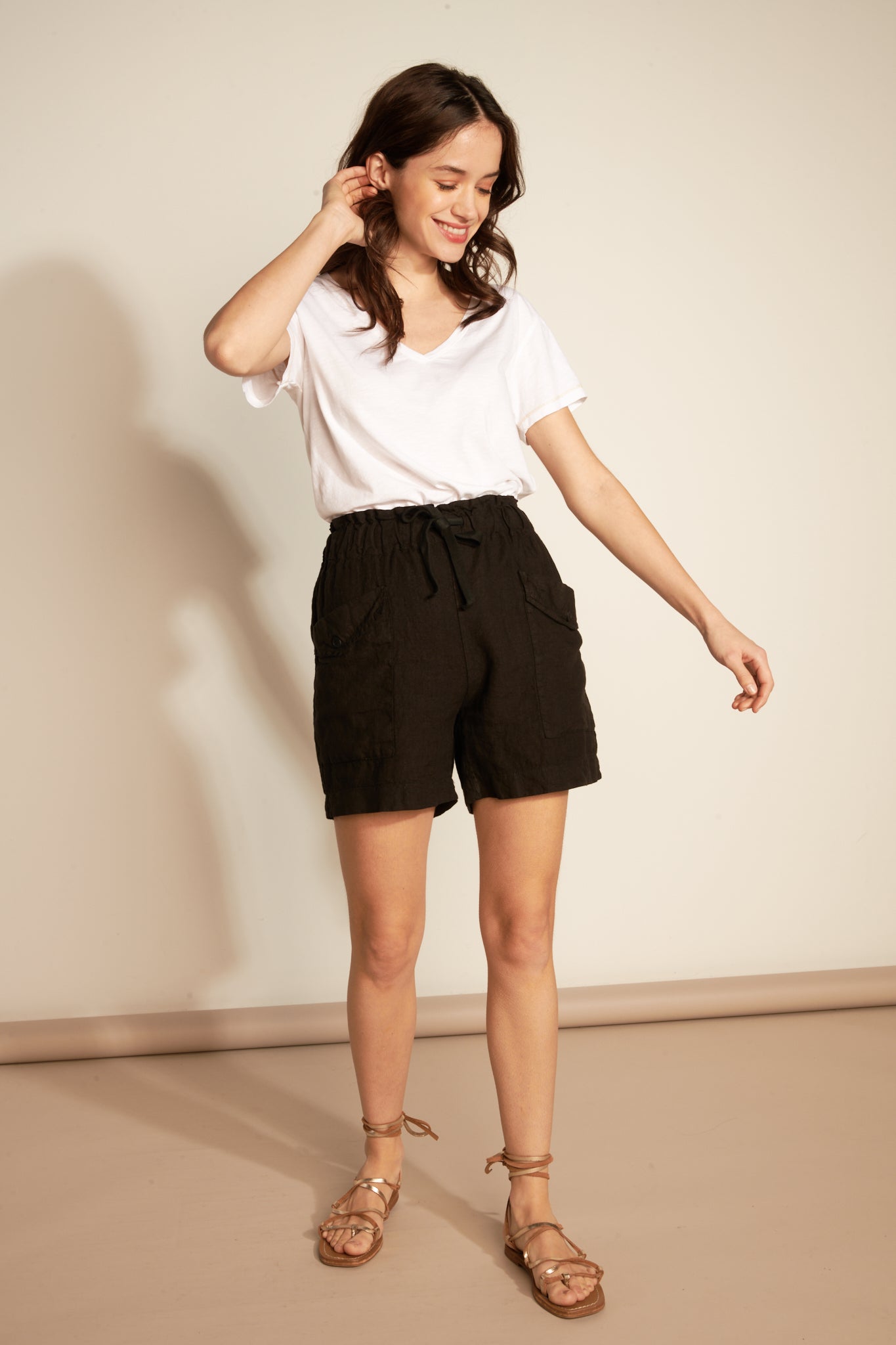 SHORT EN LIN ALIDOR NOIR