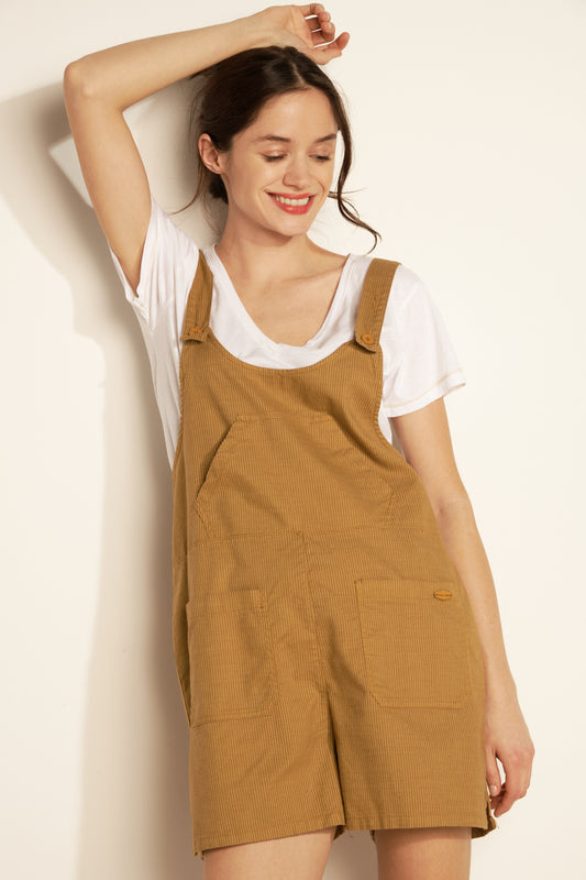 FINE STRIPED SHORT OVERALLS - AMBER