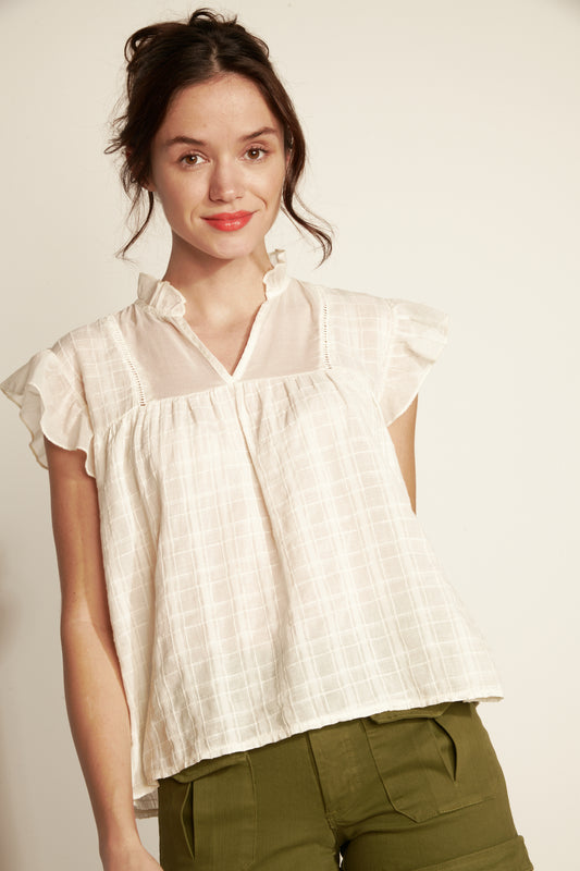 FLYING SLEEVE TOP COTTON VOILE TEXTURE - NATURAL