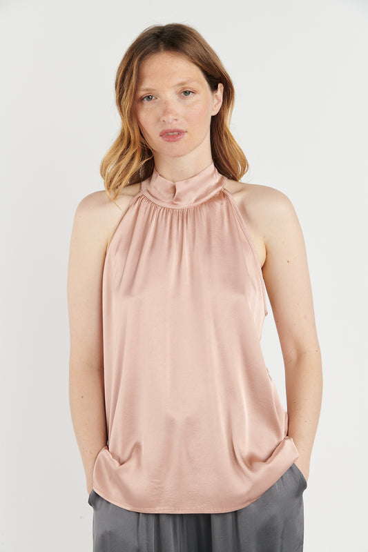 TOP COL MONTANT BLANDINE ROSE PLUME