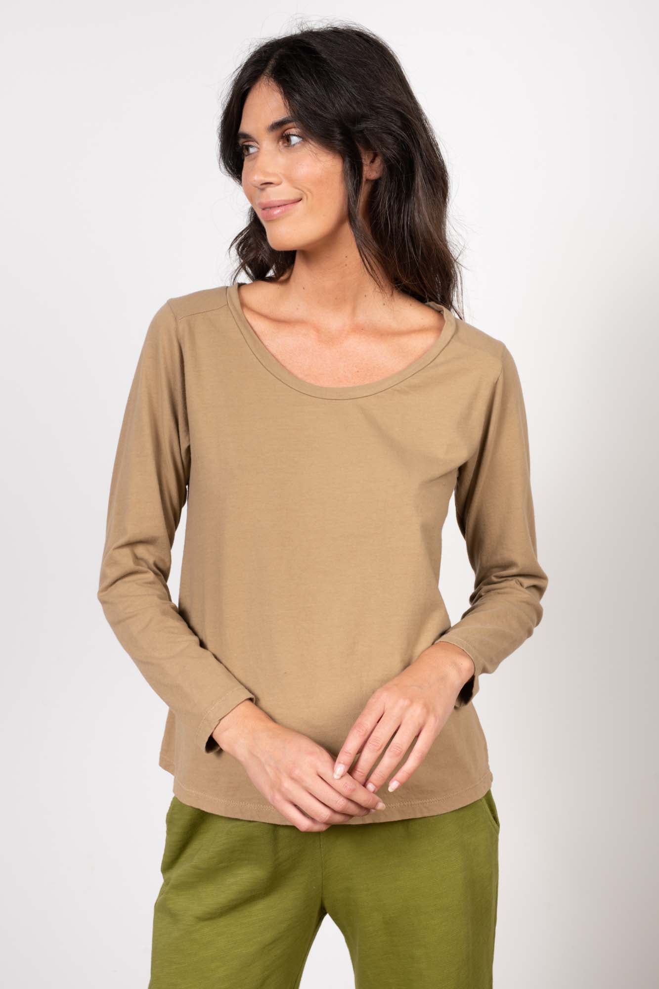 T-SHIRT COL ROND MANCHES LONGUES GARANCE CAMEL