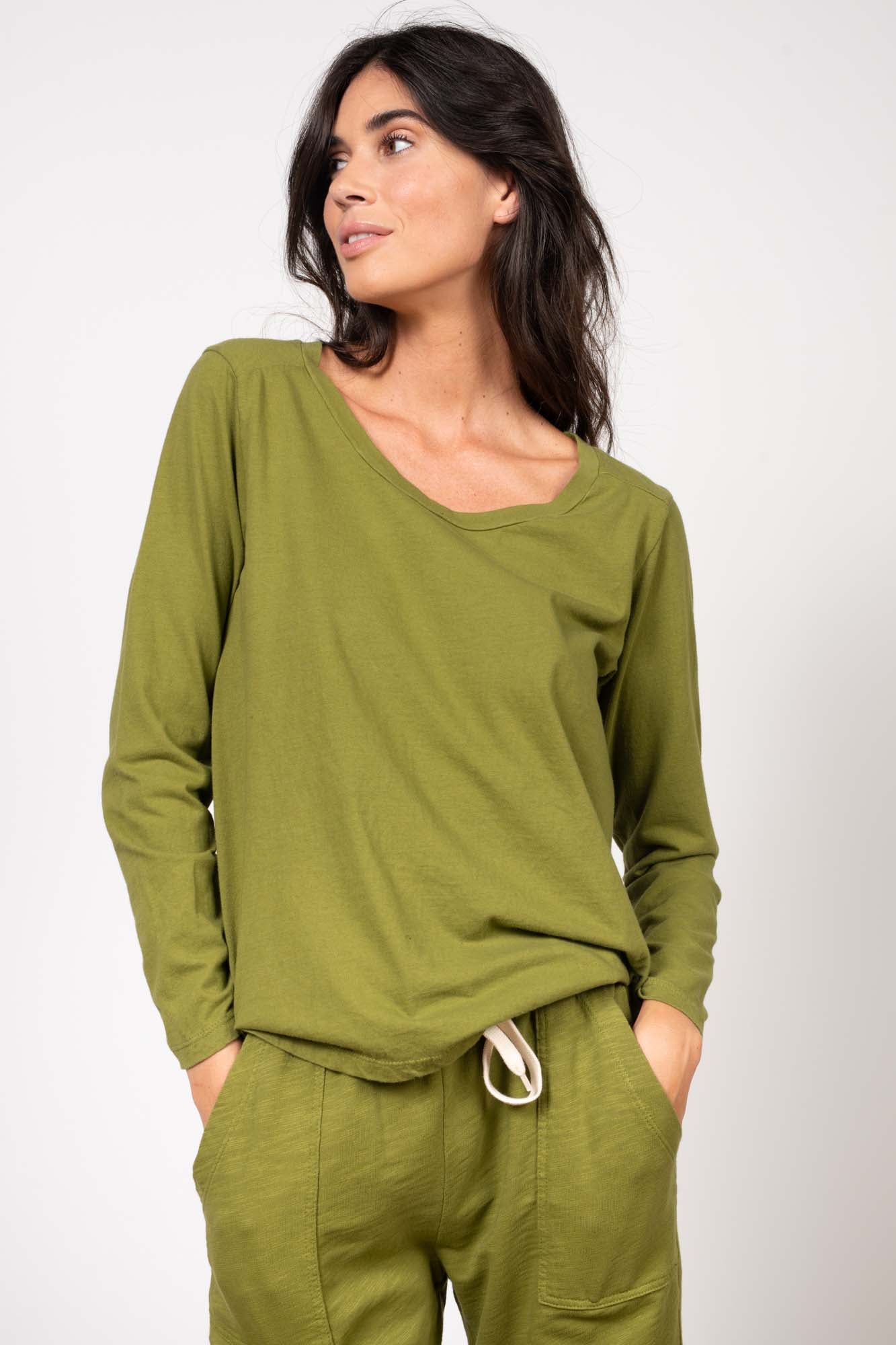 T-SHIRT COL ROND MANCHES LONGUES GARANCE GOLD OLIVE