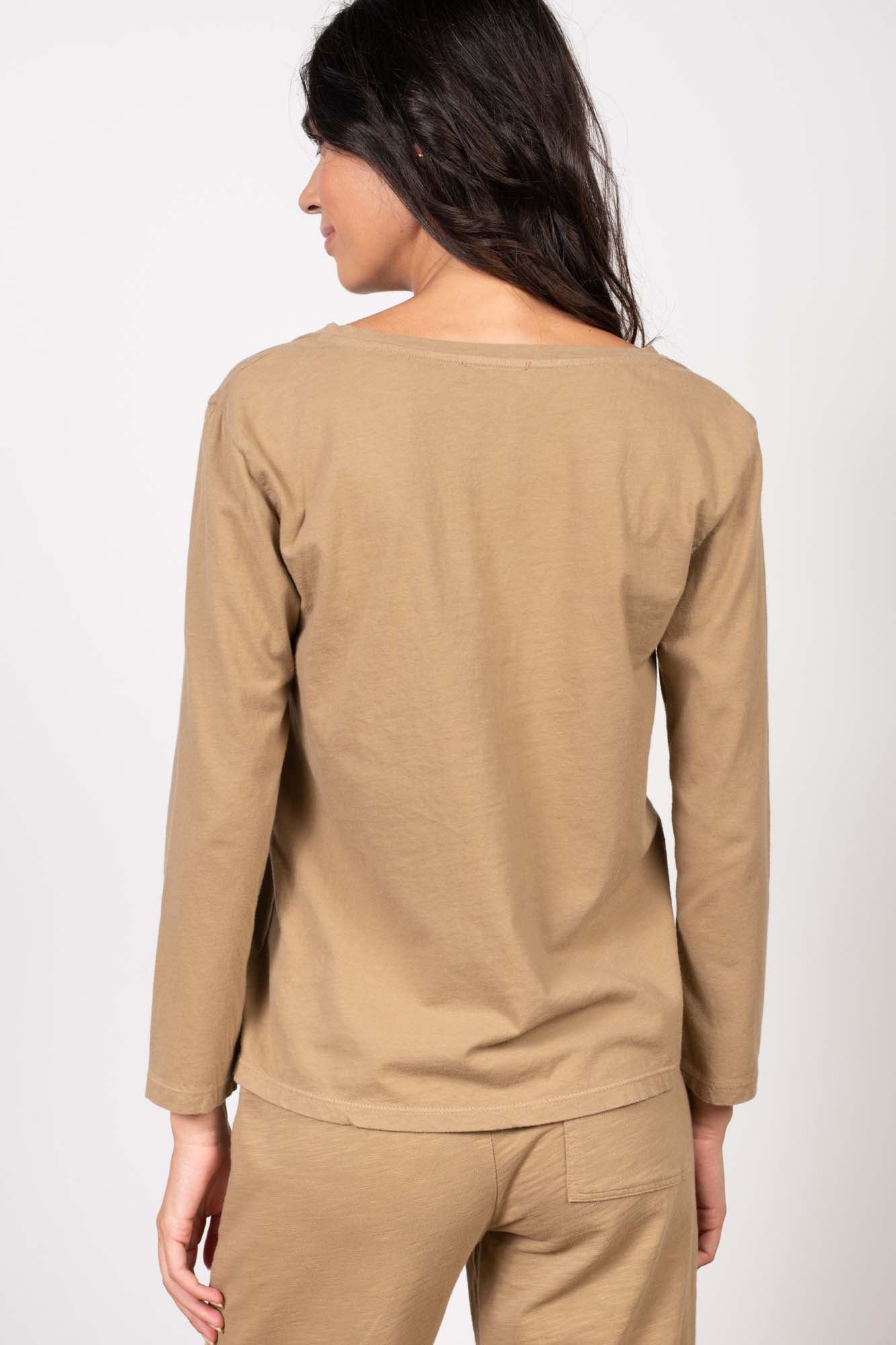 T-SHIRT COL V MANCHES LONGUES FAUSTINE CAMEL