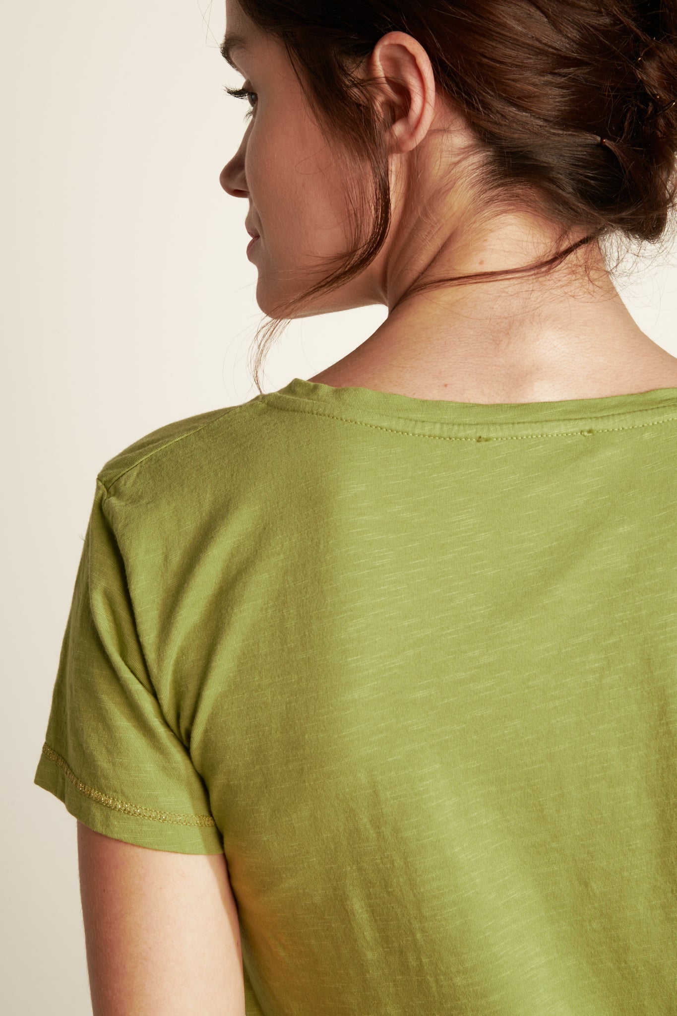 V-NECK TEESHIRT WITH LUREX DETAIL MODAL COTTON - PISTACHIO