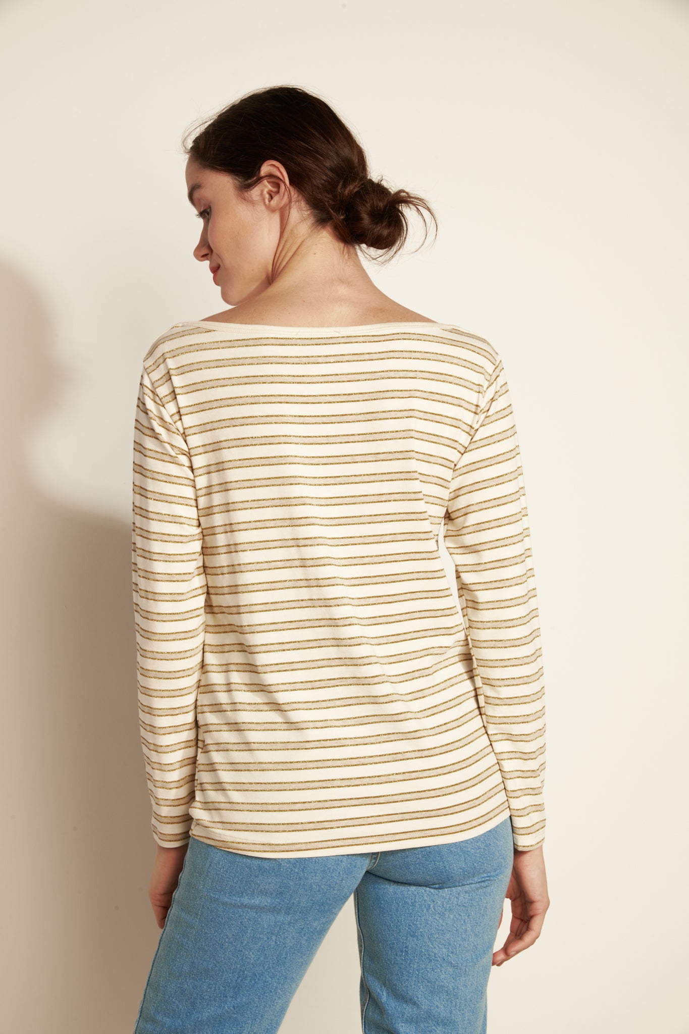 M.LONG SRIPED JERSEY BOAT NECK TEESHIRT - SAND