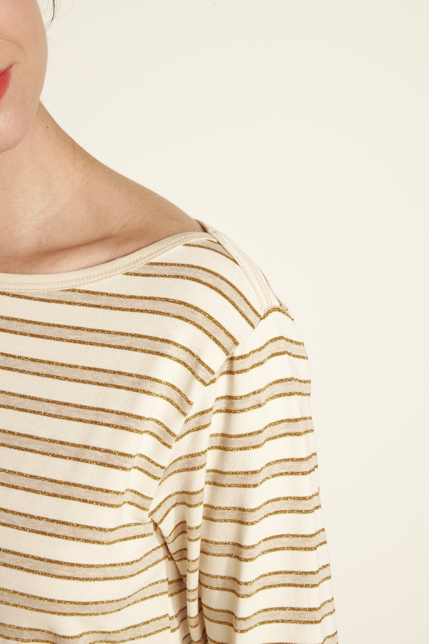 M.LONG SRIPED JERSEY BOAT NECK TEESHIRT - SAND