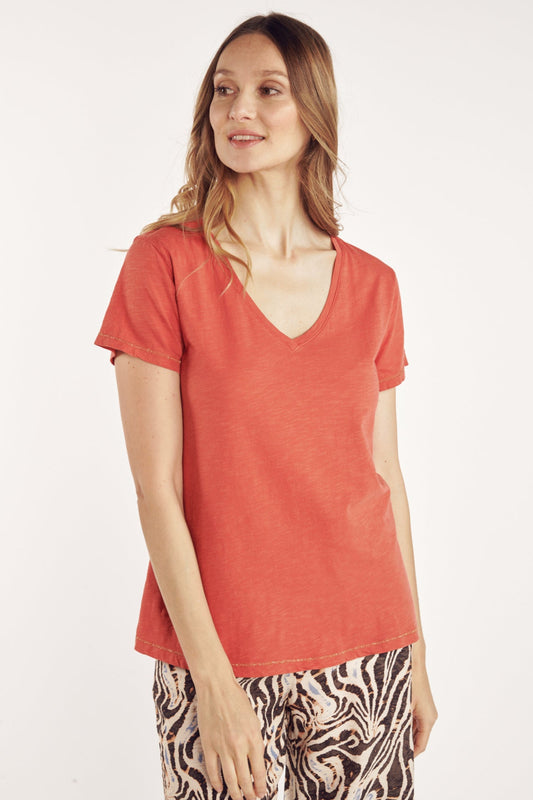 T-SHIRT ANDRE COTON MODAL CORAIL