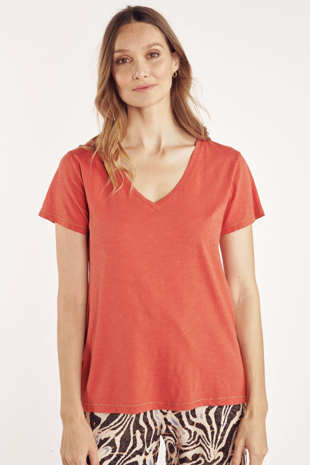 T-SHIRT ANDRE COTON MODAL CORAIL