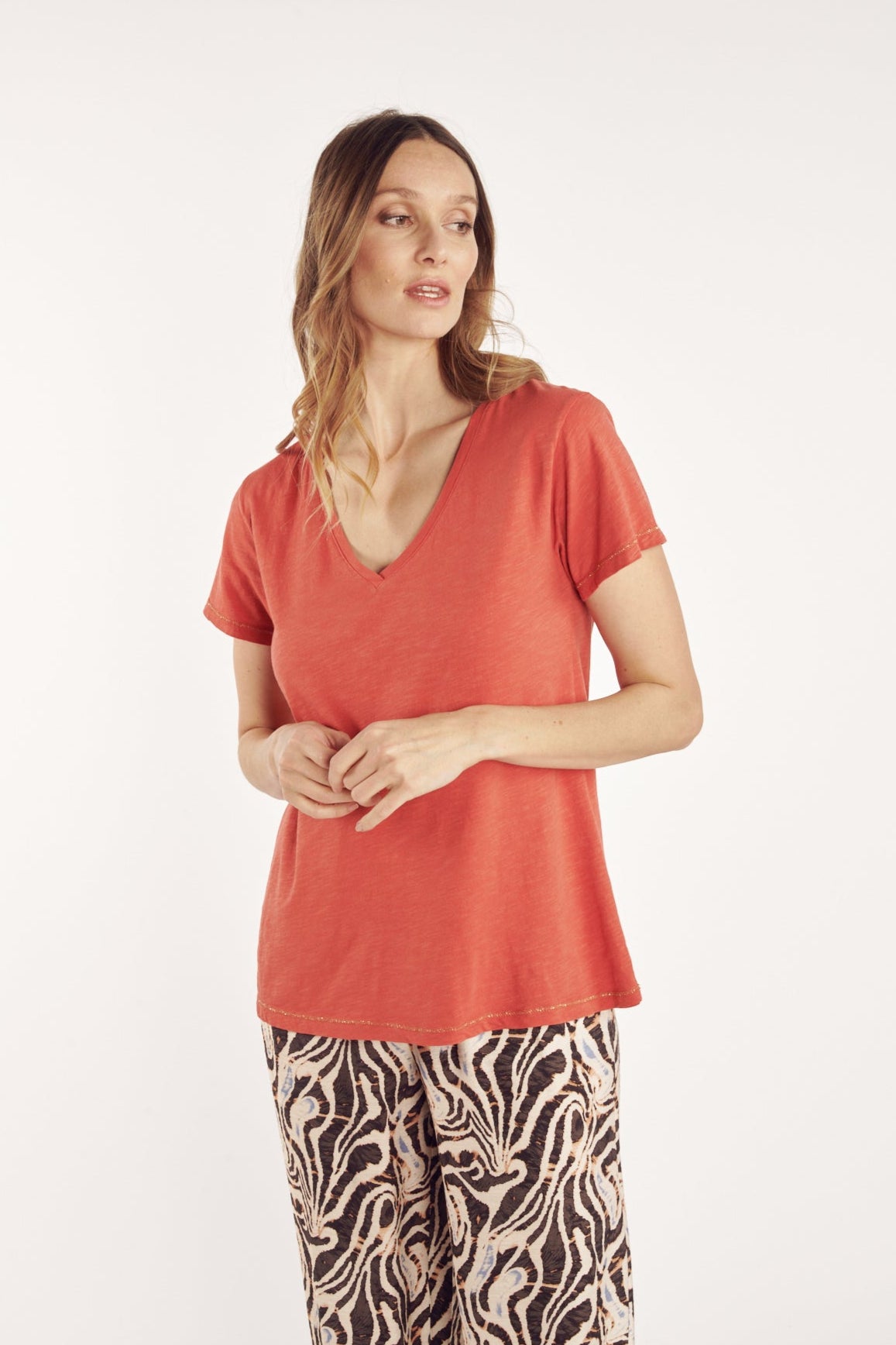 T-SHIRT ANDRE COTON MODAL CORAIL