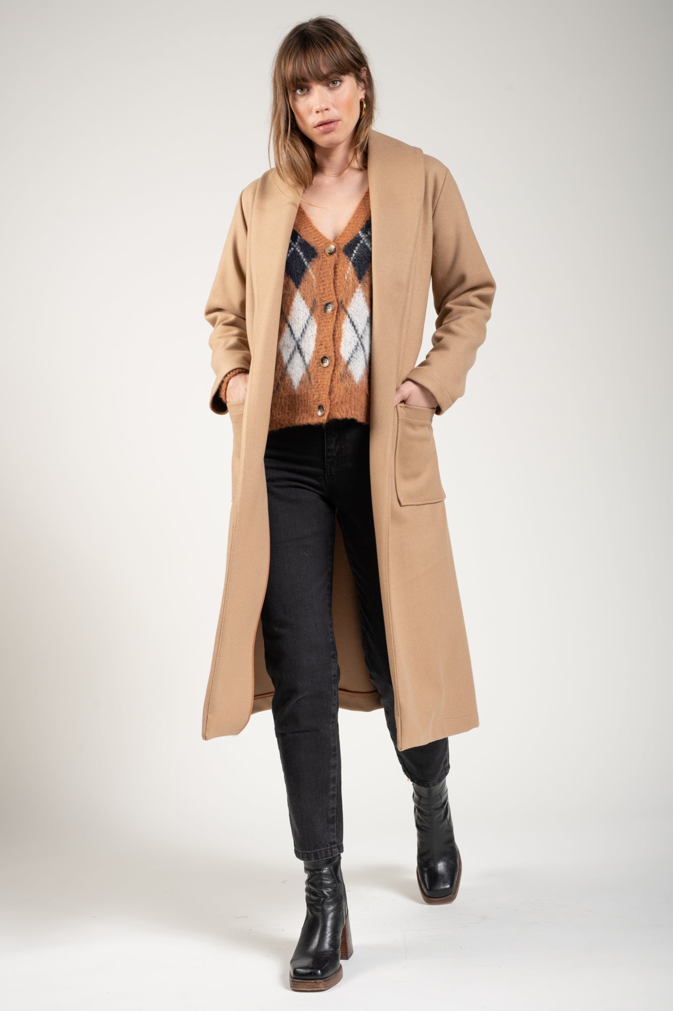 MANTEAU LONG CEINTURE KALVYN CAMEL