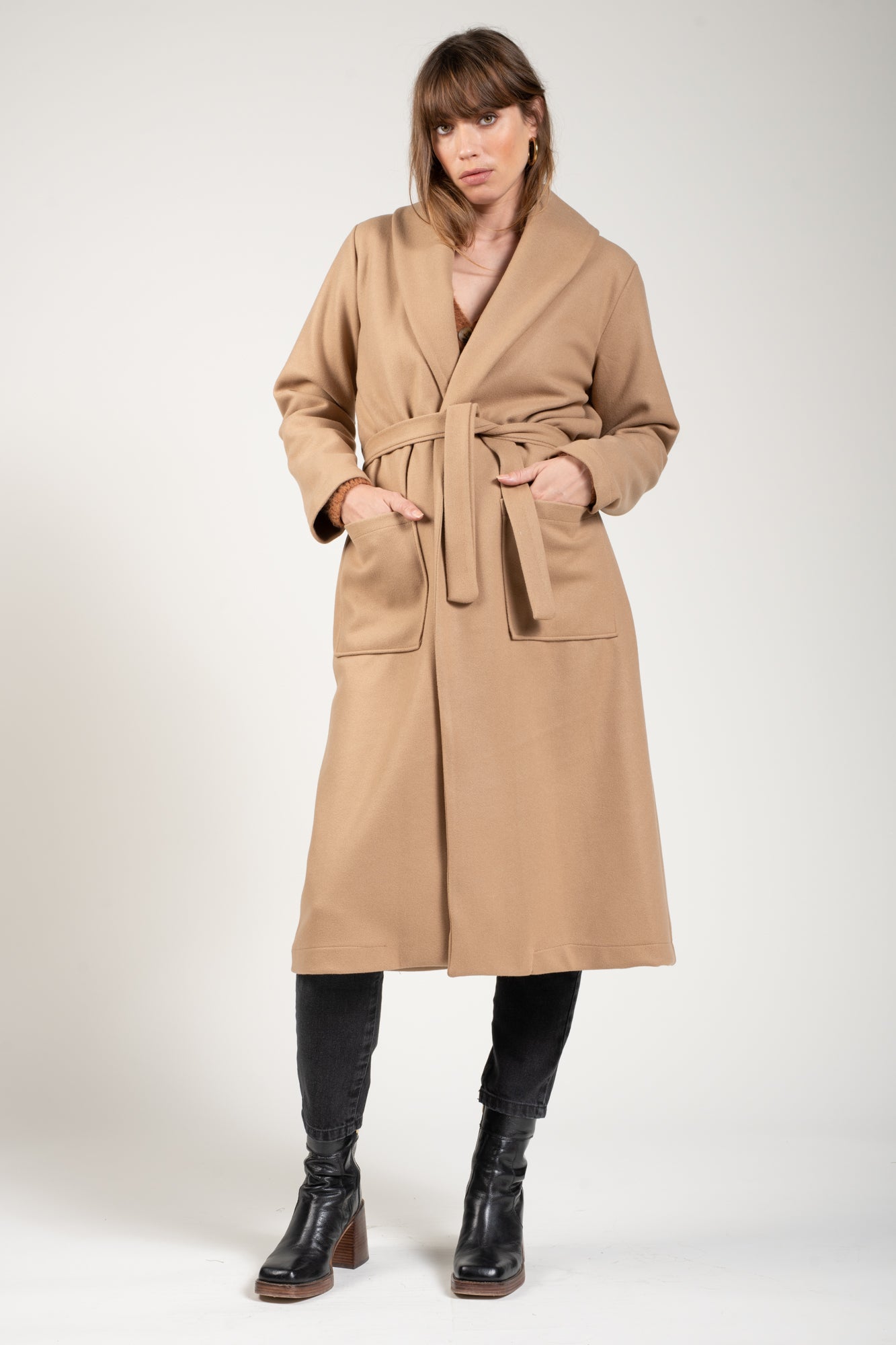 MANTEAU LONG CEINTURE KALVYN CAMEL