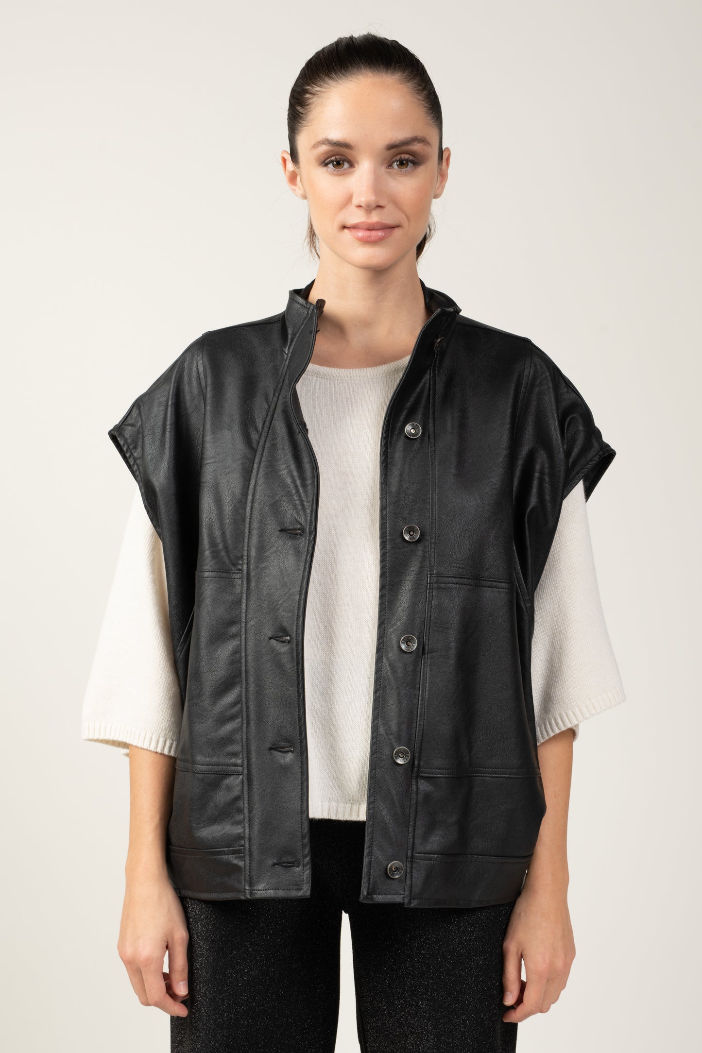 VESTE SANS MANCHES SIMILI CUIR VICKY NOIR