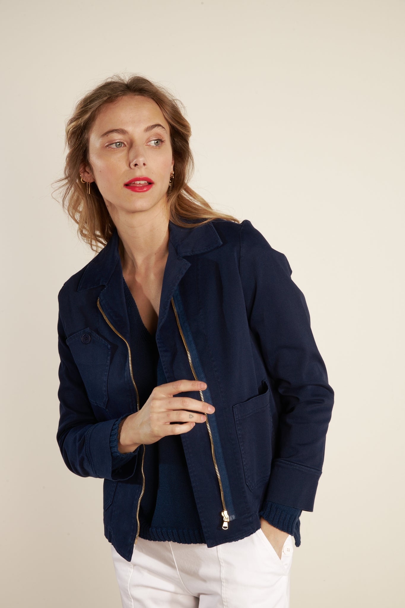 ALINE NAVY ZIPPERED JACKET