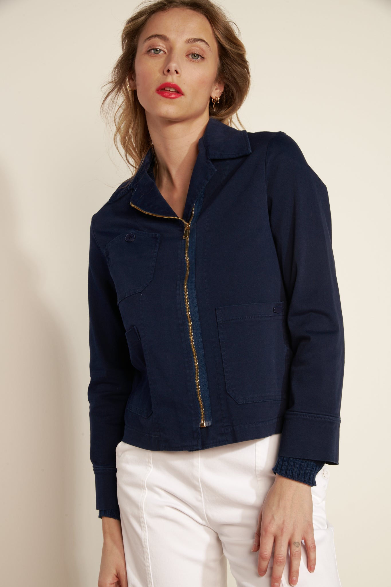 ALINE NAVY ZIPPERED JACKET