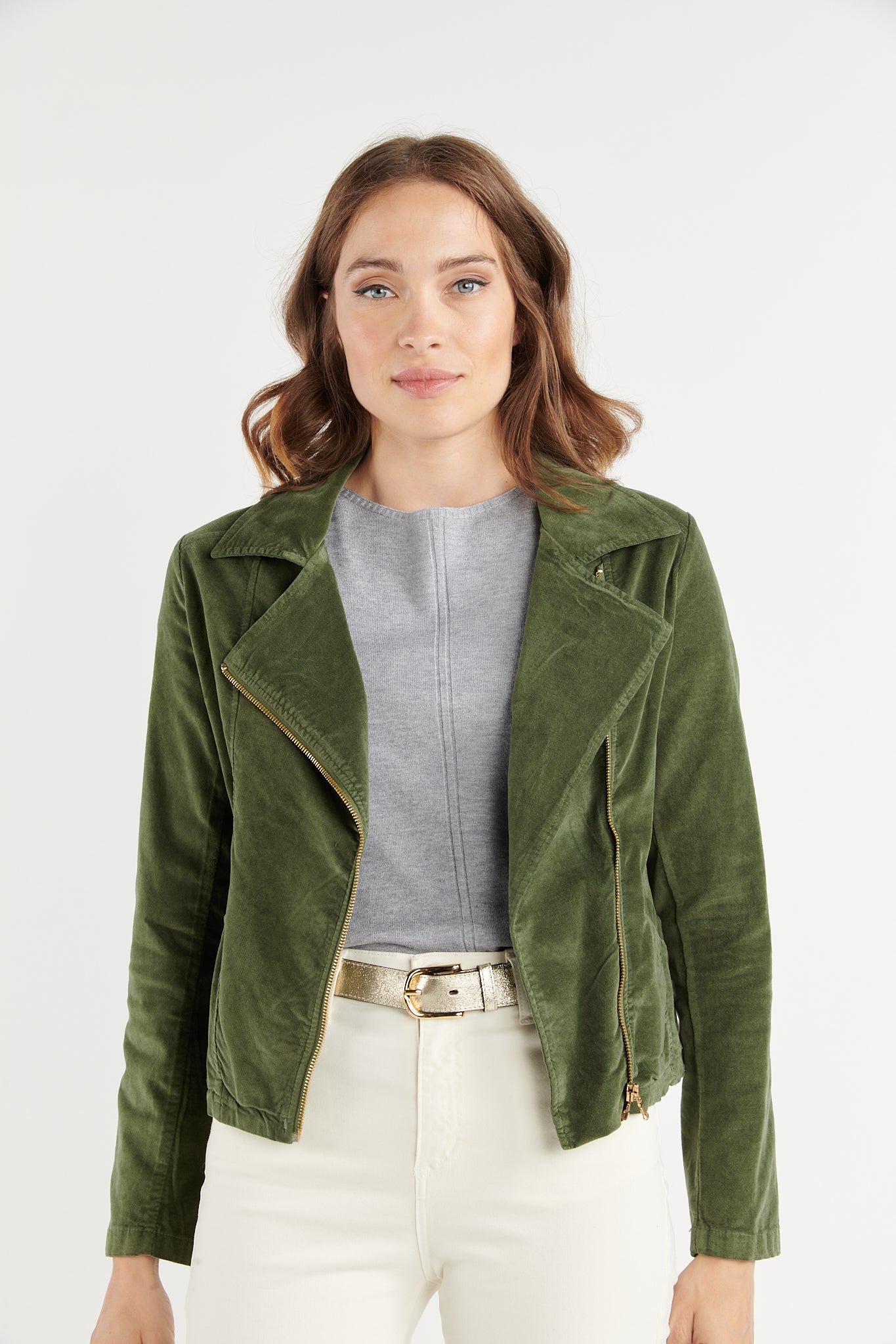 VESTE PERFECTO VELOURS BETSY KAKI