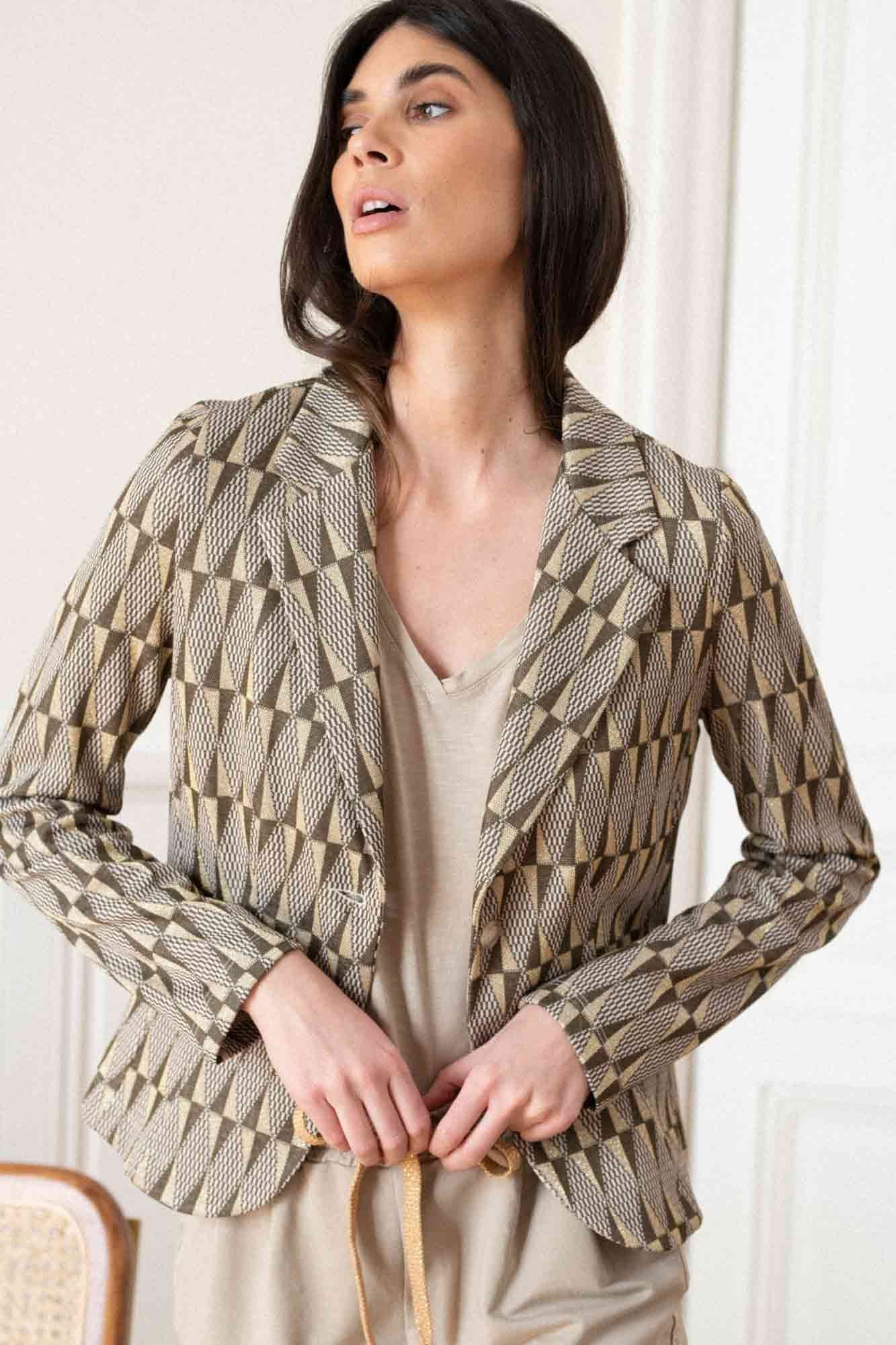 KHAKI JACQUARD PRINT GUSTAVE BLAZER