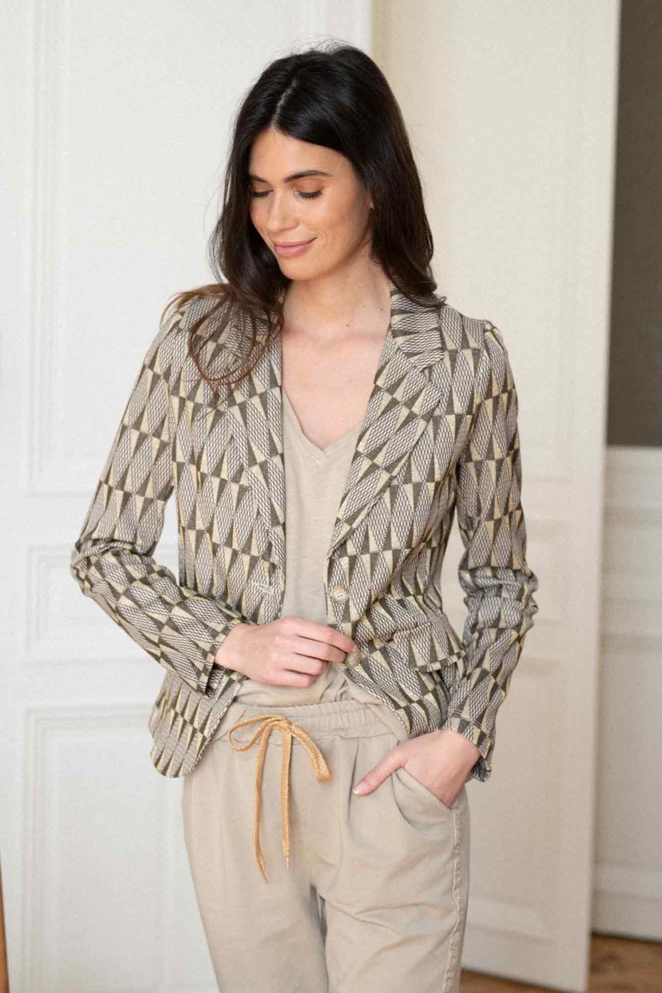 KHAKI JACQUARD PRINT GUSTAVE BLAZER