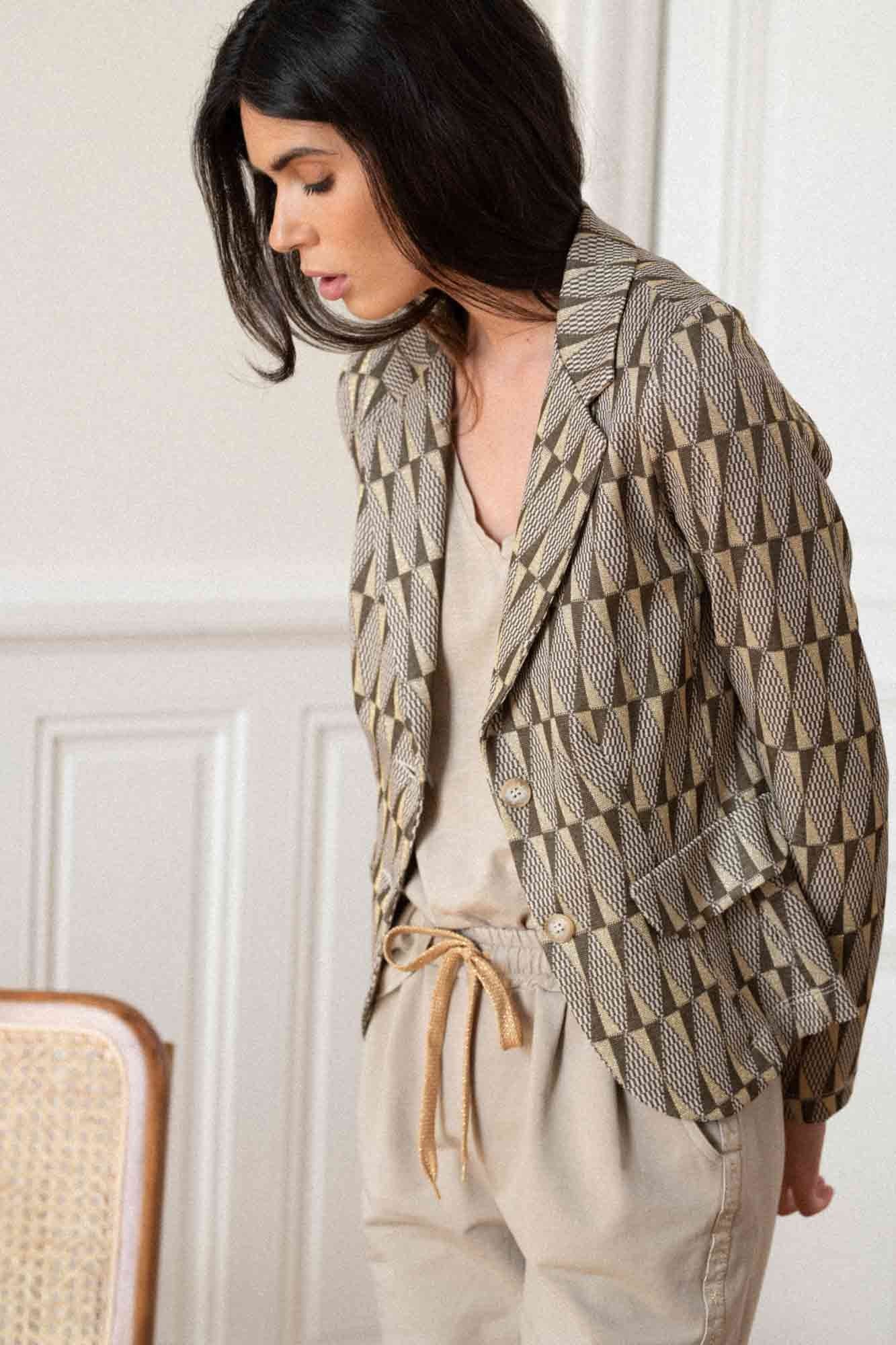 KHAKI JACQUARD PRINT GUSTAVE BLAZER