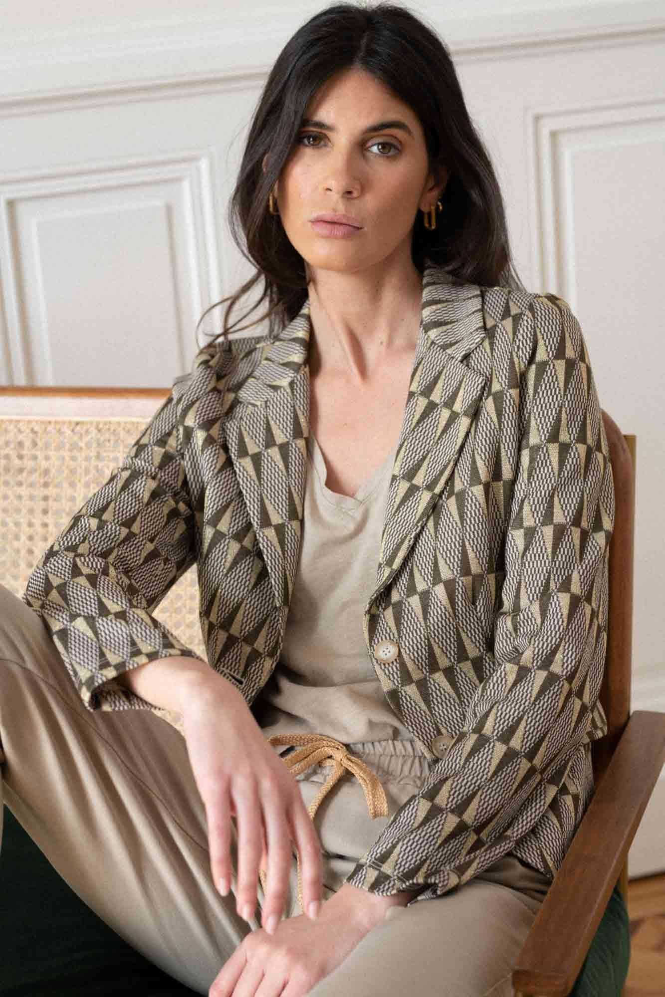 KHAKI JACQUARD PRINT GUSTAVE BLAZER